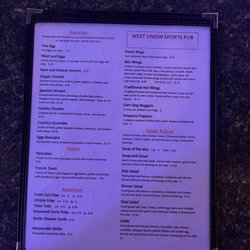 West Union Sports Pub - Menu 1/2025