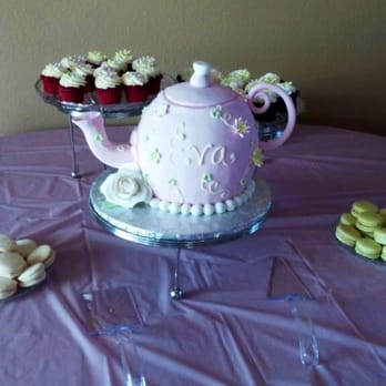 Exquisite Desserts - tea pot cake for baby shower, macaroons, and 24 mini cupcakes in the back so yummy! - Bakeries Near Me - Palm Desert, California Exquisite Desserts - tea pot cake for baby shower, macaroons, and 24 mini cupcakes in the back so yummy! - Bakeries Near Me - Palm Desert, California