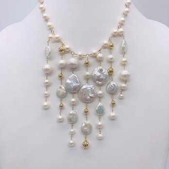 Jimmy Quiroga Designs - Seven Row Drops Necklace with Round Pearls, Baroque Pearls in 14K Yellow Gold. - Jewelry Near Me - Miami, Florida Jimmy Quiroga Designs - Seven Row Drops Necklace with Round Pearls, Baroque Pearls in 14K Yellow Gold. - Jewelry Near Me - Miami, Florida