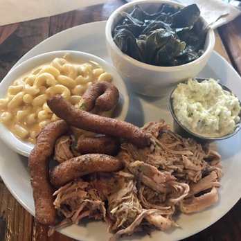 Picnic - Pulled whole hog, collards, mac/cheese, slaw, and hush puppies - Barbeque Near Me - Durham, North Carolina Picnic - Pulled whole hog, collards, mac/cheese, slaw, and hush puppies - Barbeque Near Me - Durham, North Carolina