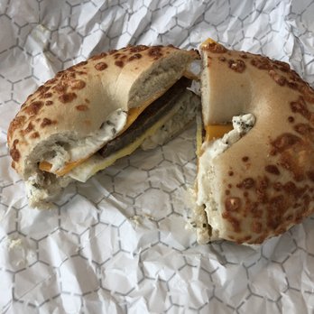 Einstein Bros. Bagels - Sausage, egg and cheese breakfast bagel - Bagels Near Me - Dubuque, Iowa