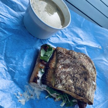 Mr. Mustache - Herb Chicken Sandwich and Corn Chowder! Amazing pair and a classic. - Sandwiches Near Me - Los Angeles, California Mr. Mustache - Herb Chicken Sandwich and Corn Chowder! Amazing pair and a classic. - Sandwiches Near Me - Los Angeles, California