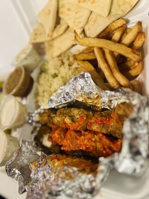 Photo of Odeh’s Mediterranean Kitchen - High Point, NC, US. Double Chicken Shish Kabob Platter