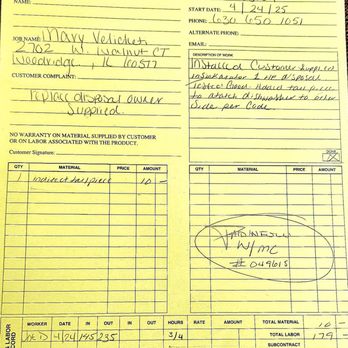 J. Blanton Plumbing - A work order form from Stephens Plumbing & Heating, Inc. includes handwritten customer details, work description, and notes about installation and inspection. - Plumbing Near Me - Northbrook, Illinois