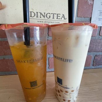 Ding Tea - Hawthorne - Mango Tea and Jasmine Green Milk Tea with boba and lychee jelly - Bubble Tea Near Me - Hawthorne, California