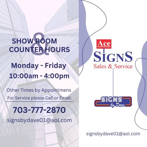 ACE SIGNS 40 Catoctin Cir SE, Leesburg, Virginia Signmaking Phone Number Yelp