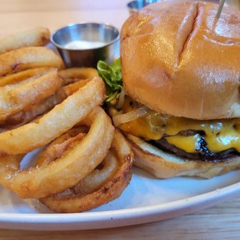 Grumpy's Pub & Pizza - Grumpy's Burger w/ Onion Rings (+$2) - Pubs Near Me - San Francisco, California