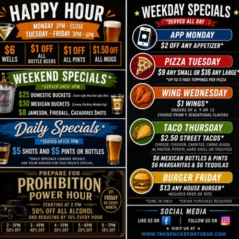 The Bench Sports Bar - Daily Specials - Sports Bars Near Me - Fullerton, California The Bench Sports Bar - Daily Specials - Sports Bars Near Me - Fullerton, California