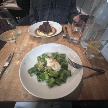 The Trattoria - Rigatoni with Kale Sauce & Stracciatella, Toasted Garlic Breadcrumb & Red Wine Brasato with Creamy Polenta - Italian Near Me - St James, New York