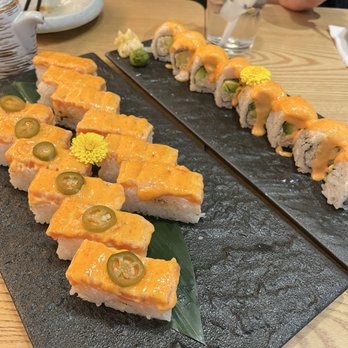 Tom Sushi - Salmon Jalapeño Aburi Hako (we also did a order without the jalapeño for our friend 3.5/5) Dirty Magma Roll (3/5 too saucy) - Sushi Bars Near Me - Vancouver, British Columbia Tom Sushi - Salmon Jalapeño Aburi Hako (we also did a order without the jalapeño for our friend 3.5/5) Dirty Magma Roll (3/5 too saucy) - Sushi Bars Near Me - Vancouver, British Columbia
