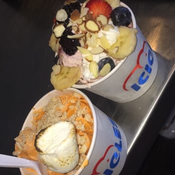ICICLES - The Thai (with Rice Krispies, pretzels, and toasted marshmallow) and strawberry fantasy (with almonds, strawberries, etc.) - Ice Cream & Frozen Yogurt Near Me - San Jose, California ICICLES - The Thai (with Rice Krispies, pretzels, and toasted marshmallow) and strawberry fantasy (with almonds, strawberries, etc.) - Ice Cream & Frozen Yogurt Near Me - San Jose, California