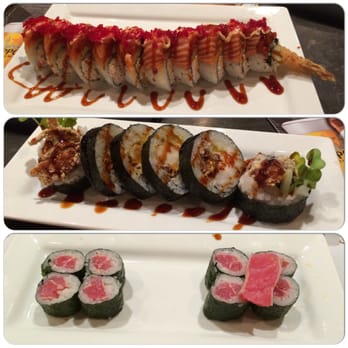 KuniSama - 1st roll- Hot Mama 2nd roll- Spider Roll 3rd roll- seared tuna roll - Sushi Bars Near Me - Fresno, California KuniSama - 1st roll- Hot Mama 2nd roll- Spider Roll 3rd roll- seared tuna roll - Sushi Bars Near Me - Fresno, California