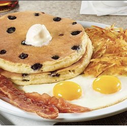 Blueberry pancakes to Sunnyside eggs bacon and Real homemade hashbrowns