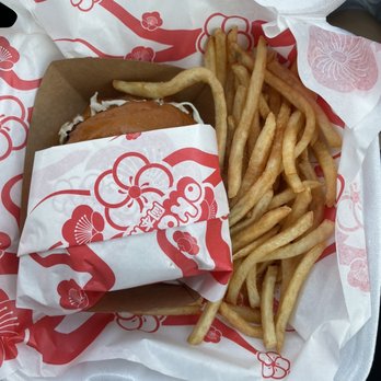Okamoto Kitchen - Burger combo with stale unevenly seasoned fries. - Food Trucks Near Me - Los Angeles, California