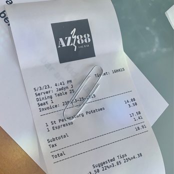 AZ88 - Receipt - American Near Me - Scottsdale, Arizona AZ88 - Receipt - American Near Me - Scottsdale, Arizona