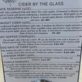 Spirit Tree Estate Cidery - List of available ciders.... don't forget to ask about the pear ciders that aren't on the list! - Bakeries Near Me - Caledon, Ontario Spirit Tree Estate Cidery - List of available ciders.... don't forget to ask about the pear ciders that aren't on the list! - Bakeries Near Me - Caledon, Ontario