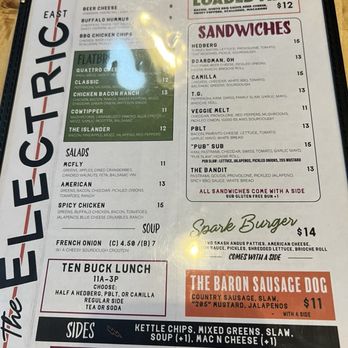 The Electric - Menu front side - Bars Near Me - Birmingham, Alabama