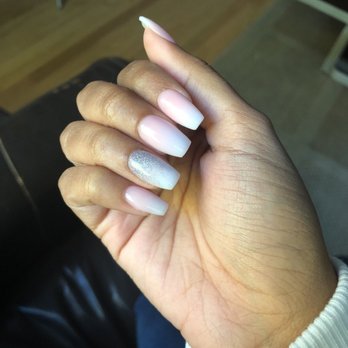Nail Essence Salon & Spa - Pink and white ombré with a silver glitter ombré on the ring finger. - Nail Salons Near Me - Morton Grove, Illinois Nail Essence Salon & Spa - Pink and white ombré with a silver glitter ombré on the ring finger. - Nail Salons Near Me - Morton Grove, Illinois