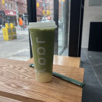 Jooy Tea Shoppe - Matcha Jasmine w/ Lychee Jelly (less ice, 50% sugar) - Bubble Tea Near Me - New York, New York Jooy Tea Shoppe - Matcha Jasmine w/ Lychee Jelly (less ice, 50% sugar) - Bubble Tea Near Me - New York, New York