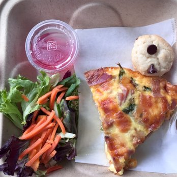 Cafe Sonder - The mini salad and muffin presented with the quiche - Coffee & Tea Near Me - Minocqua, Wisconsin