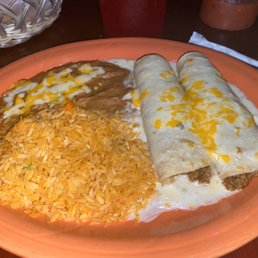 Beef Enchilada with rice and beans