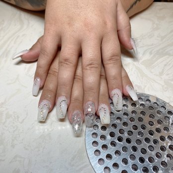 Total Nails + - Soft white acrylic powder nails with Crytal art.. - Nail Salons Near Me - Jacksonville, Florida Total Nails + - Soft white acrylic powder nails with Crytal art.. - Nail Salons Near Me - Jacksonville, Florida