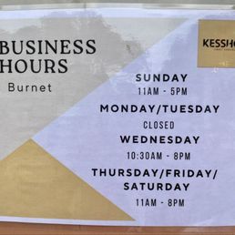 Burnet Road location hours. Closed Mon-Tue.