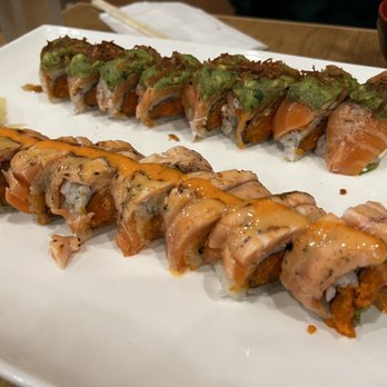 Sushi Cho - Lady killer (top) and salmon ninja (bottom) rolls - Japanese Near Me - Fairfax, Virginia Sushi Cho - Lady killer (top) and salmon ninja (bottom) rolls - Japanese Near Me - Fairfax, Virginia