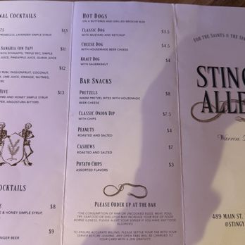 Stingy Alley - Menu - Cocktail Bars Near Me - Warren, Rhode Island