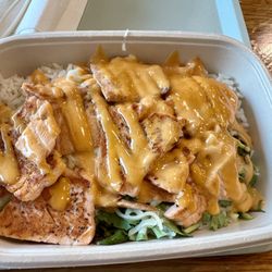 Fusabowl - Norwood - Grilled Salmon and rice bowl with spicy mayo.