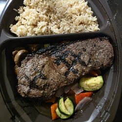 State & Main Kitchen & Bar - Empire state - 10oz NY striploin with seasame lopbrown rice and mixed vegetables