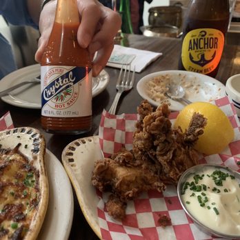 Found Oyster - Fried Oysters with Sake Lees Mayo, Brandade, Anchor steam and of course Crystal Hot Sauce - Seafood Near Me - Los Angeles, California