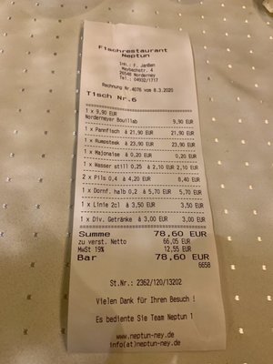 Menu photo 1 Neptun Norderney, NI Menu photo 1 Neptun Norderney, NI