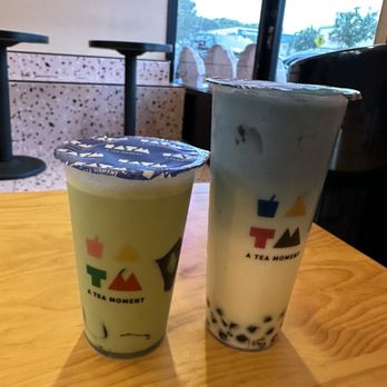 A Tea Moment - Matcha Milk Tea with glass jelly & Blue Butterfly Pea Jasmine Milk Tea with brown sugar boba - Bubble Tea Near Me - El Segundo, California A Tea Moment - Matcha Milk Tea with glass jelly & Blue Butterfly Pea Jasmine Milk Tea with brown sugar boba - Bubble Tea Near Me - El Segundo, California