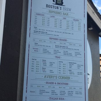 Boston's Brew - a menu on a building - Coffee & Tea Near Me - Coeur d'Alene, Idaho