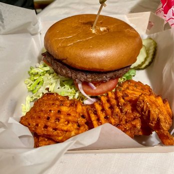 Burros n Churros - Signature burger + sweet potato fries - Mexican Near Me - Westwood, California