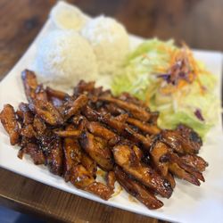 Spicy chicken teriyaki with salad