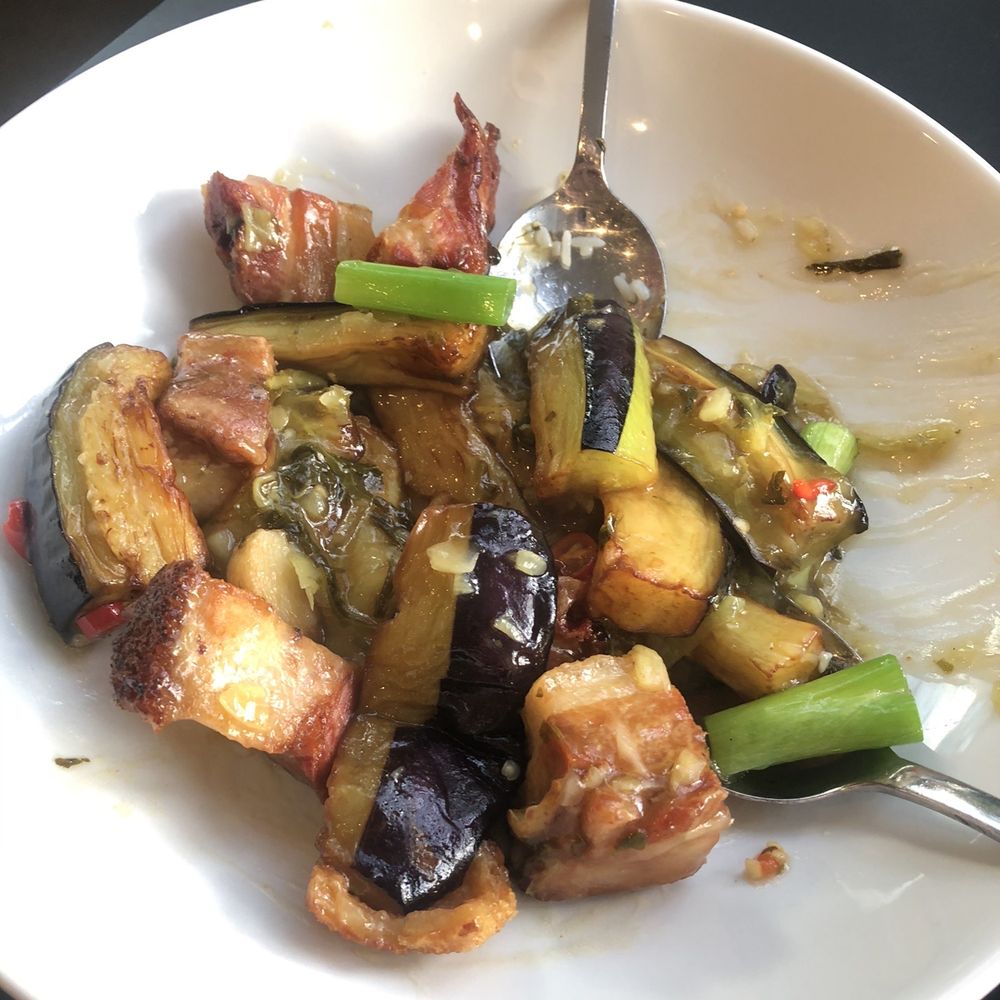 Eggplant with Roast Pork Belly