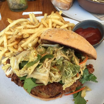 Johnston's Saltbox - Fried chicken sandwich with crispy skinny fries. Love it. - New American Near Me - San Carlos, California