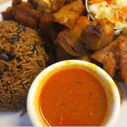 Caribbean Soul - Rice and beans with fried pork and plantains