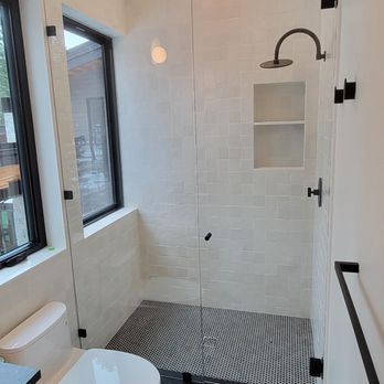 All City Glass - Custom Frameless Shower Door With Clipped Panel - Windows Installation Near Me - Cle Elum, Washington All City Glass - Custom Frameless Shower Door With Clipped Panel - Windows Installation Near Me - Cle Elum, Washington