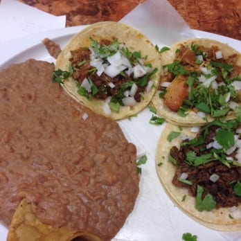 La Mexicana Taqueria - Three taco plate with beans (pastor, asada, y pollo). - Mexican Near Me - Perris, California La Mexicana Taqueria - Three taco plate with beans (pastor, asada, y pollo). - Mexican Near Me - Perris, California