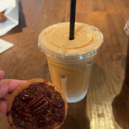 Iced vanilla latte and mini pecan pie Iced vanilla latte and mini pecan pie