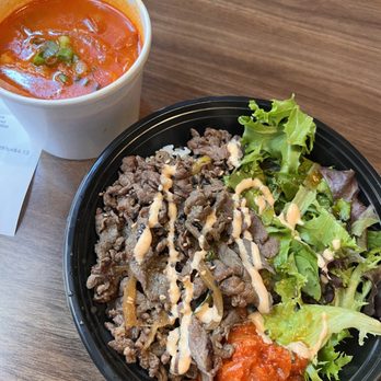 Anytime Kitchen - bulgogi bowl with a small army stew - Korean Near Me - New York, New York Anytime Kitchen - bulgogi bowl with a small army stew - Korean Near Me - New York, New York