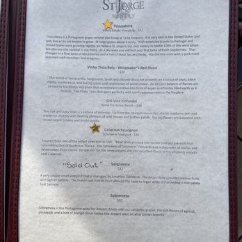 St Jorge Winery - Menu - Wineries Near Me - Acampo, California