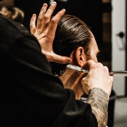 We finish off each haircut with a straight razor clean up on the back of your neck.