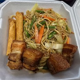 Pork belly, pancit and lumpia Pork belly, pancit and lumpia