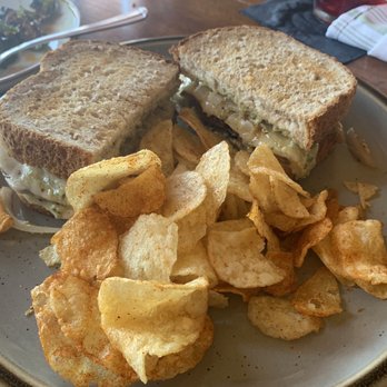 Root Cellar Cafe - Eggplant Sandwich with kettle chips - Breakfast & Brunch Near Me - New Braunfels, Texas Root Cellar Cafe - Eggplant Sandwich with kettle chips - Breakfast & Brunch Near Me - New Braunfels, Texas
