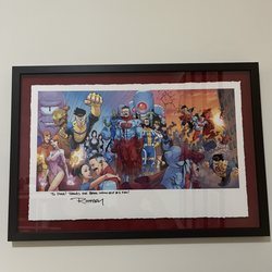 Art of Framing - Invincible comic book lithograph print with a red felt background lifted off the back of the frame