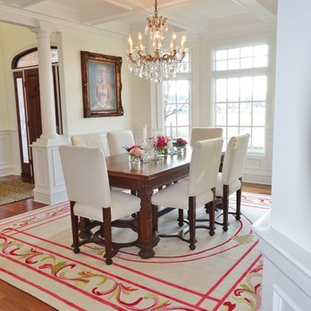 Periwinkles - Beautiful Dining room custom rug by Lois Moore - Interior Design Near Me - Loami, Illinois